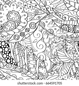 Tracery seamless pattern. Mehndi design. Ethnic monochrome binary doodle texture. Curved doodling black and white background. Vector