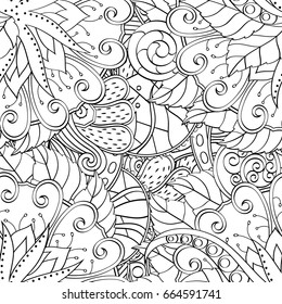 Tracery seamless pattern. Mehndi design. Ethnic monochrome binary doodle texture. Curved doodling black and white background. Vector