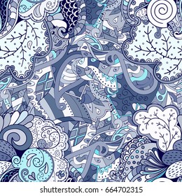 Tracery seamless pattern. Mehndi design. Ethnic colorful doodle texture. Curved doodling background. Vector