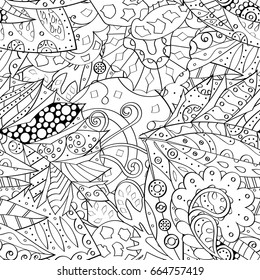Tracery seamless pattern. Mehndi design. Ethnic monochrome binary doodle texture. Curved doodling black and white background. Vector
