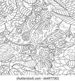 Tracery seamless pattern. Mehndi design. Ethnic monochrome binary doodle texture. Curved doodling black and white background. Vector