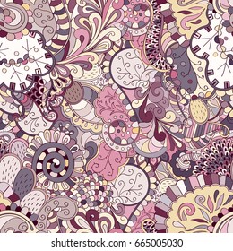 Tracery seamless pattern. Mehndi design. Ethnic colorful doodle texture. Curved doodling background. Vector