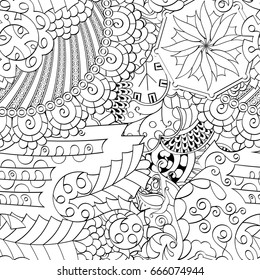 Tracery seamless pattern. Mehndi design. Ethnic monochrome binary doodle texture. Curved doodling black and white background. Vector