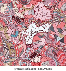 Tracery seamless pattern. Mehndi design. Ethnic colorful doodle texture. Curved doodling background. Vector