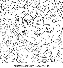 Tracery seamless pattern. Mehndi design. Ethnic monochrome binary doodle texture. Curved doodling black and white background. Vector