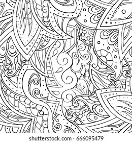 Tracery seamless pattern. Mehndi design. Ethnic monochrome binary doodle texture. Curved doodling black and white background. Vector