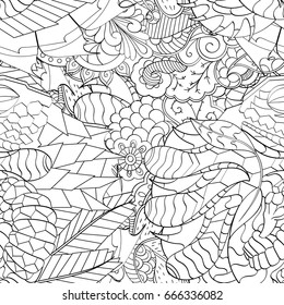 Tracery seamless pattern. Mehndi design. Ethnic monochrome binary doodle texture. Curved doodling black and white background. Vector