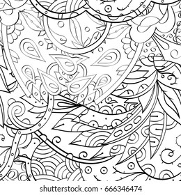 Tracery seamless pattern. Mehndi design. Ethnic monochrome binary doodle texture. Curved doodling black and white background. Vector