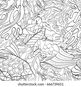 Tracery seamless pattern. Mehndi design. Ethnic monochrome binary doodle texture. Curved doodling black and white background. Vector