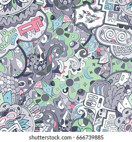 Tracery seamless pattern. Mehndi design. Ethnic colorful doodle texture. Curved doodling background. Vector