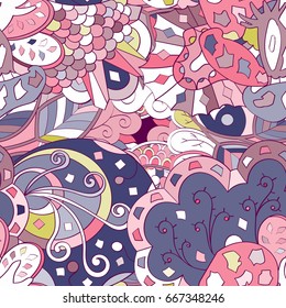 Tracery seamless pattern. Mehndi design. Ethnic colorful doodle texture. Curved doodling background. Vector