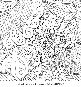 Tracery seamless pattern. Mehndi design. Ethnic monochrome binary doodle texture. Curved doodling black and white background. Vector
