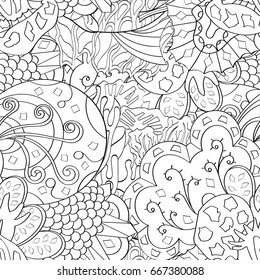 Tracery seamless pattern. Mehndi design. Ethnic monochrome binary doodle texture. Curved doodling black and white background. Vector