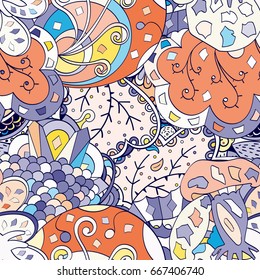 Tracery seamless pattern. Mehndi design. Ethnic colorful doodle texture. Curved doodling background. Vector