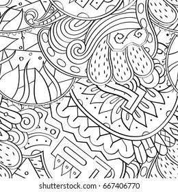 Tracery seamless pattern. Mehndi design. Ethnic monochrome binary doodle texture. Curved doodling black and white background. Vector