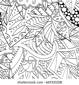 Tracery seamless pattern. Mehndi design. Ethnic monochrome binary doodle texture. Curved doodling black and white background. Vector