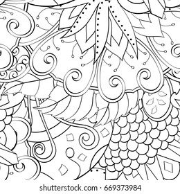 Tracery seamless pattern. Mehndi design. Ethnic monochrome binary doodle texture. Curved doodling black and white background. Vector