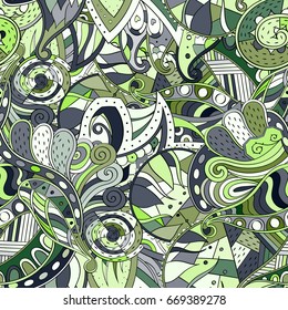 Tracery seamless pattern. Mehndi design. Ethnic colorful doodle texture. Curved doodling background. Vector