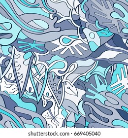 Tracery seamless pattern. Mehndi design. Ethnic colorful doodle texture. Curved doodling background. Vector