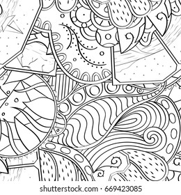 Tracery seamless pattern. Mehndi design. Ethnic monochrome binary doodle texture. Curved doodling black and white background. Vector