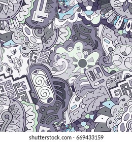 Tracery seamless pattern. Mehndi design. Ethnic colorful doodle texture. Curved doodling background. Vector