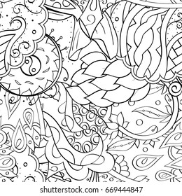 Tracery seamless pattern. Mehndi design. Ethnic monochrome binary doodle texture. Curved doodling black and white background. Vector