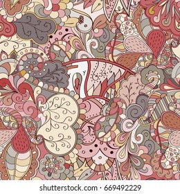 Tracery seamless pattern. Mehndi design. Ethnic colorful doodle texture. Curved doodling background. Vector