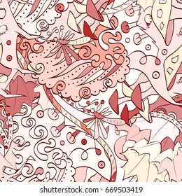 Tracery seamless pattern. Mehndi design. Ethnic colorful doodle texture. Curved doodling background. Vector