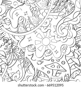 Tracery seamless pattern. Mehndi design. Ethnic monochrome binary doodle texture. Curved doodling black and white background. Vector