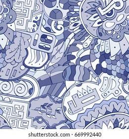 Tracery seamless pattern. Mehndi design. Ethnic colorful doodle texture. Curved doodling background. Vector