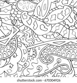 Tracery seamless pattern. Mehndi design. Ethnic monochrome binary doodle texture. Curved doodling black and white background. Vector
