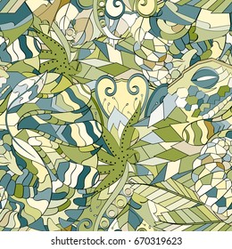 Tracery seamless pattern. Mehndi design. Ethnic colorful doodle texture. Curved doodling background. Vector