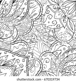 Tracery seamless pattern. Mehndi design. Ethnic monochrome binary doodle texture. Curved doodling black and white background. Vector