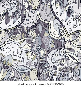 Tracery seamless pattern. Mehndi design. Ethnic colorful doodle texture. Curved doodling background. Vector