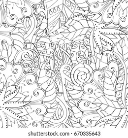 Tracery seamless pattern. Mehndi design. Ethnic monochrome binary doodle texture. Curved doodling black and white background. Vector