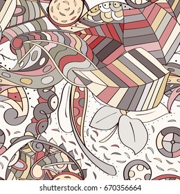 Tracery seamless pattern. Mehndi design. Ethnic colorful doodle texture. Curved doodling background. Vector