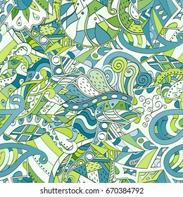 Tracery seamless pattern. Mehndi design. Ethnic colorful doodle texture. Curved doodling background. Vector