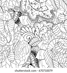 Tracery seamless pattern. Mehndi design. Ethnic monochrome binary doodle texture. Curved doodling black and white background. Vector