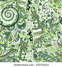 Tracery seamless pattern. Mehndi design. Ethnic colorful doodle texture. Curved doodling background. Vector