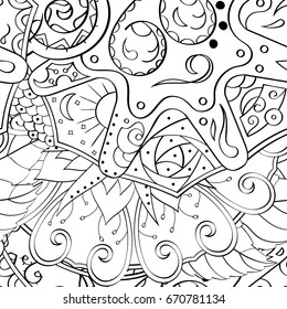 Tracery seamless pattern. Mehndi design. Ethnic monochrome binary doodle texture. Curved doodling black and white background. Vector