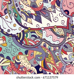 Tracery seamless pattern. Mehndi design. Ethnic colorful doodle texture. Curved doodling background. Vector
