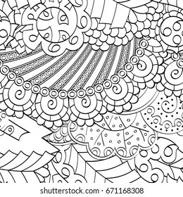 Tracery seamless pattern. Mehndi design. Ethnic monochrome binary doodle texture. Curved doodling black and white background. Vector
