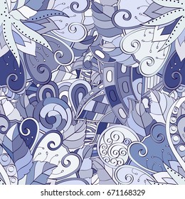 Tracery seamless pattern. Mehndi design. Ethnic colorful doodle texture. Curved doodling background. Vector