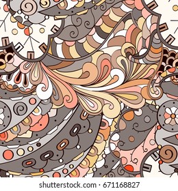Tracery seamless pattern. Mehndi design. Ethnic colorful doodle texture. Curved doodling background. Vector
