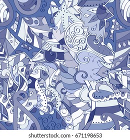 Tracery seamless pattern. Mehndi design. Ethnic colorful doodle texture. Curved doodling background. Vector