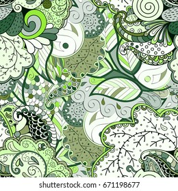 Tracery seamless pattern. Mehndi design. Ethnic colorful doodle texture. Curved doodling background. Vector