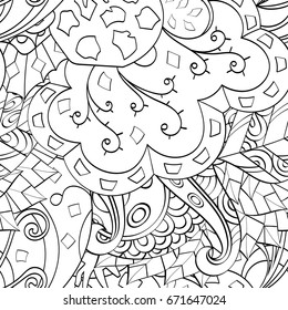 Tracery seamless pattern. Mehndi design. Ethnic monochrome binary doodle texture. Curved doodling black and white background. Vector