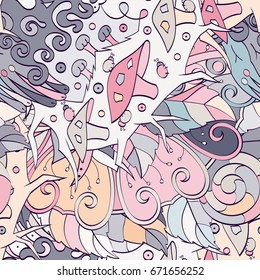 Tracery seamless pattern. Mehndi design. Ethnic colorful doodle texture. Curved doodling background. Vector