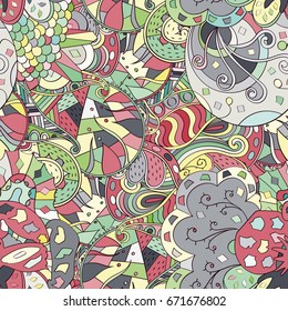Tracery seamless pattern. Mehndi design. Ethnic colorful doodle texture. Curved doodling background. Vector