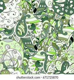 Tracery seamless pattern. Mehndi design. Ethnic colorful doodle texture. Curved doodling background. Vector
